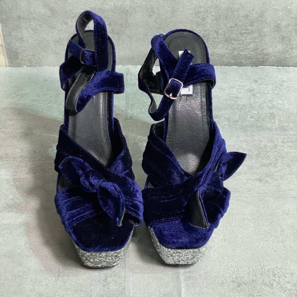 Cape Robbin Navy Velvet Silver Glitter Bow Detail